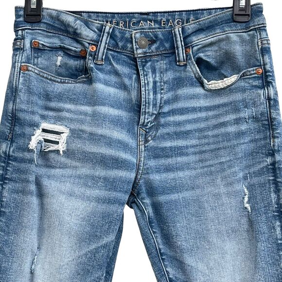 American Eagle Mens SZ 29x32 Athletic Fit Jeans Airflex+ Distressed Pockets Blue - Picture 2 of 12